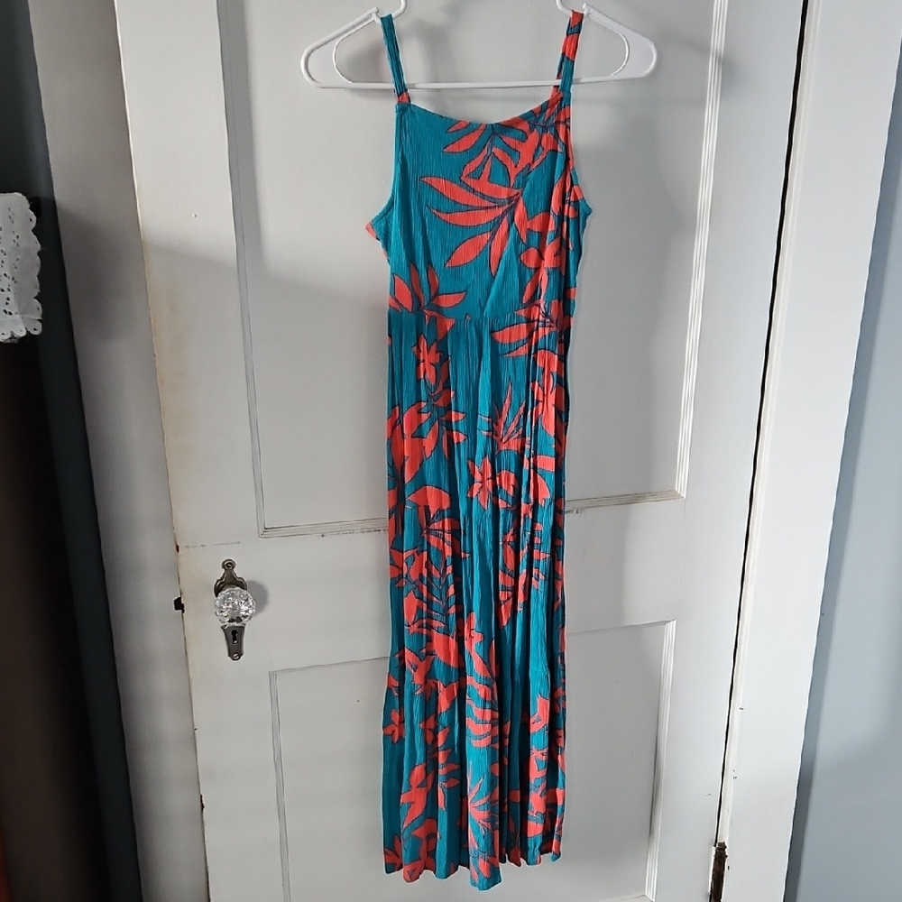 Teal and Coral Floral Maxi Dress